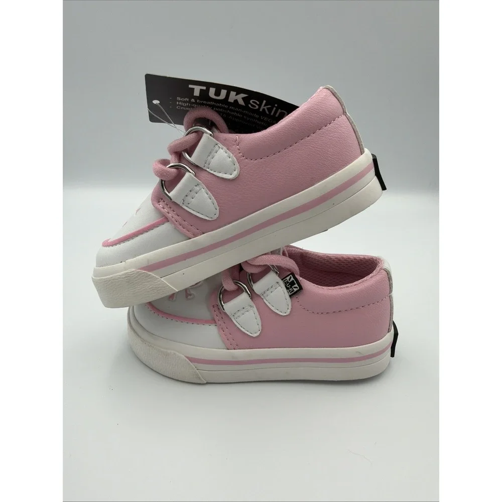 T.U.K‎ Pink & White Girls TukSkin Vegan Pirate Creeper Toddler Size 5 Sneaker